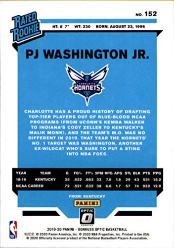 2019-20 Donruss Optic 152 PJ Washington Jr. RC Новобранец Charlotte Hornets NBA Basketball Trading Card