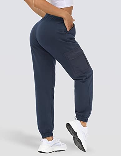 Товарни Спортни Панталони за Жени с 3 Джобове от Памучен Меки Спортни Панталони с Висока Талия Jogger Свободно