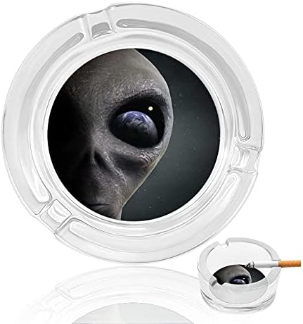 Alien Looking at The Earth Round Heavy Glass Ashtray Desktop Smoking Ash Holder for Home Office Decorative
