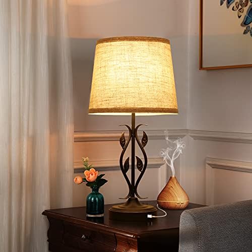 Настолни Лампи за Спалня-Комплект от 2, Нощна Лампа с Докосване с USB Портове 3 Way Dimmable Nightstand