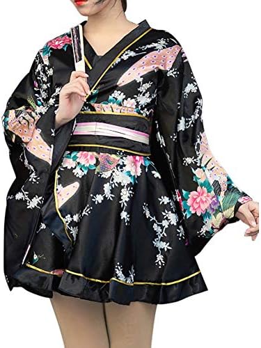 HongH Женствена Рокля кимоно с принтом Павлина Японското Кратко Лолита Юката Костюм на Гейша Униформи Хелоуин