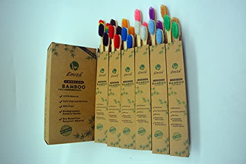 Натурална бамбук четка за зъби на 12-Pack (12 черни,12 бели) - Биоразлагаемая екологично чиста четка за
