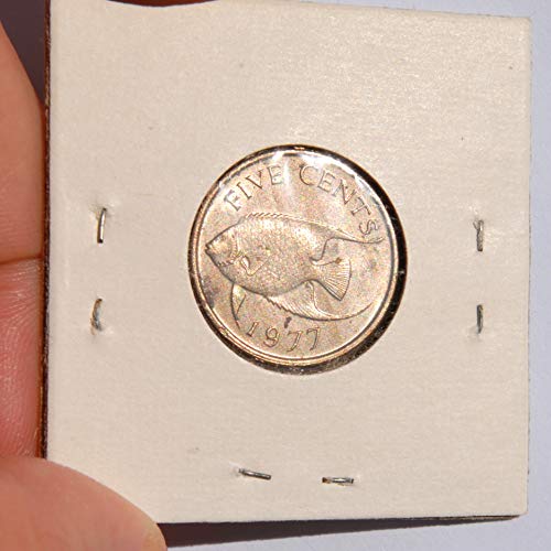 1977 BM Bermuda Elizabeth II Blue Angelfish 5 Cent Coin Много малки детайли