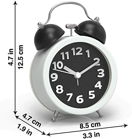 DIMRATCH 3 Classic Mini Analog Twin Bell Alarm Clock for Heavy Sleepers with Non-Ticking, Backlight,Large