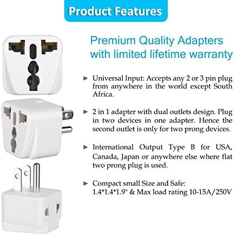 US Plug Adapter - Unidapt EU Europe to USA American Travel Power Plug Adapter - Двойни входове - Безопасна