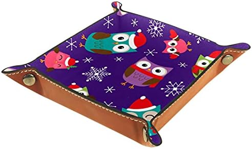 Сладко Owl Коледа Practical Микрофибър Leather Storage Tray-Офис Бюро Тава Нощни Кутийка за Съхранение на
