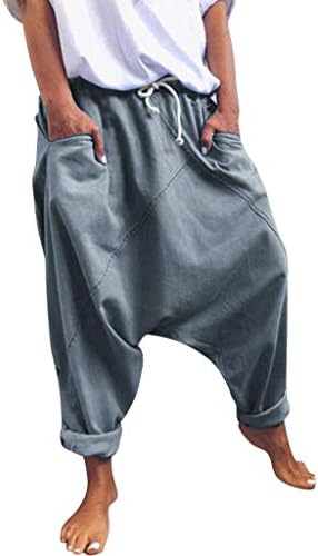 GREFER Harem Pants Women Cotton-Blend Plus Solid Vintage Lounge Pants Pockets with Drawstring