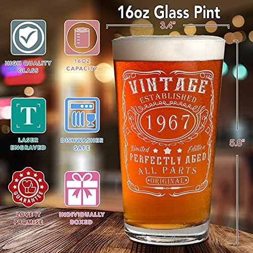 55th Birthday Perfectly Aged 55 Years Old Established 1967 Vintage Laser Graved 16 oz Beer Pint Drinking