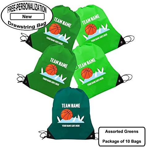 EZPENCILS & GIFTS - Drawstring Bags - Basketball Design – Custom Text - Package of 10 - School backpack,