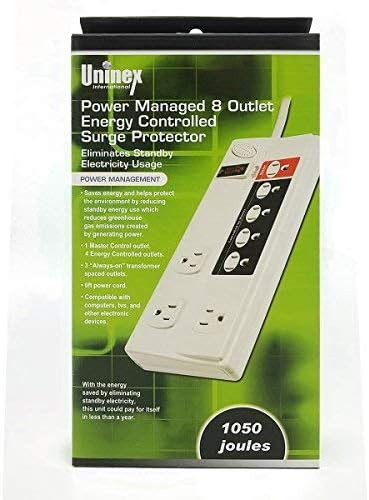 Uninex PS101 Power Managed 8-Outlet Energy Controlled Surge Protector, изключва използването на електроенергия