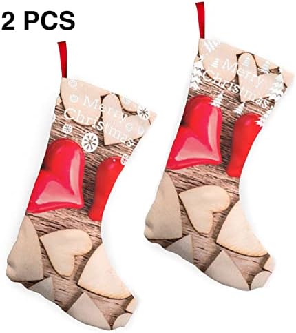 GLRTORE Червени Романтично Сърце Коледни Чорапи, 2 Опаковки от 10 Инча,Коледни Чорапи, Коледно Дърво, Камина,