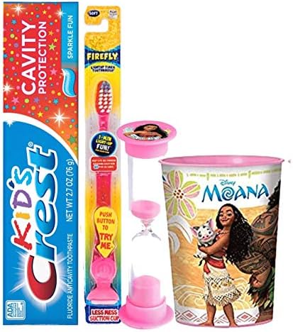 Disney PrincessMoana Inspired 4pc Bright Smile Oral Hygiene Set! Мигащи светлини четка за Зъби, паста за