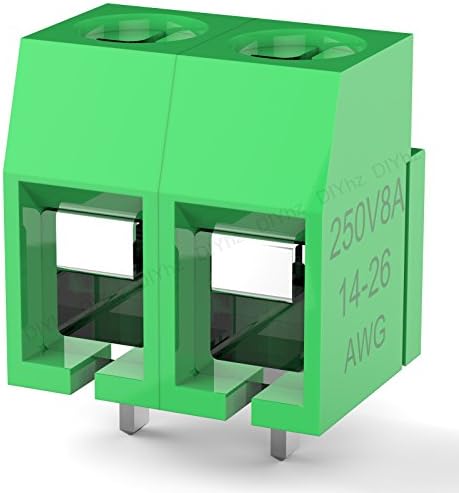 DIYhz green 20PCS 2P 2 Pin Screw Terminal Block Connector 5mm Pitch for Arduino 8A 250V HZ126
