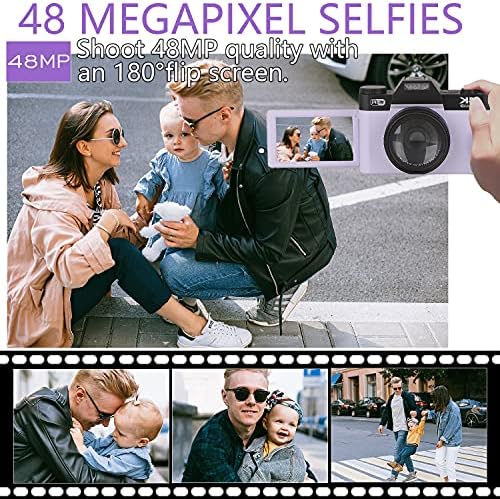 VJIANGER 4K Цифрова камера за Снимки 48MP Vlogging Камера за YouTube с Флип-екран WiFi, автофокус 16X цифрово