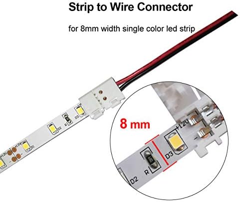 3528 2835 2 Pin 8 мм LED Strip Connector Unwired Clips - САМ Strip to Тел Quick Solderless Connection for