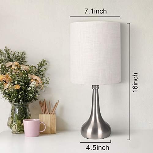 Boncoo Touch Control Table Lamp 3 Way Dimmable Simple Night Light Lamp with White Lampshade Metal Base,