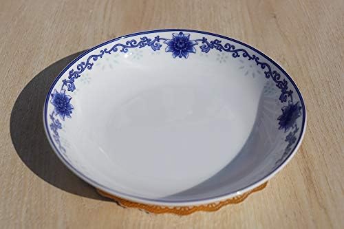 Синя и бяла купа за паста от костен порцелан 4 броя - 8 Лек набор от съдове за готвене с подкрепа и гъба