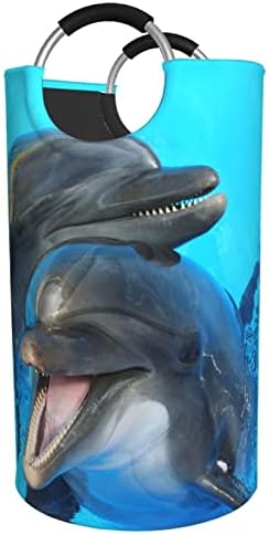 82l Голяма Кошница За Дрехи Усмихнато Лице Делфините Печатни Кръгли Сгъваеми Голям кош За Дрехи, Кошница