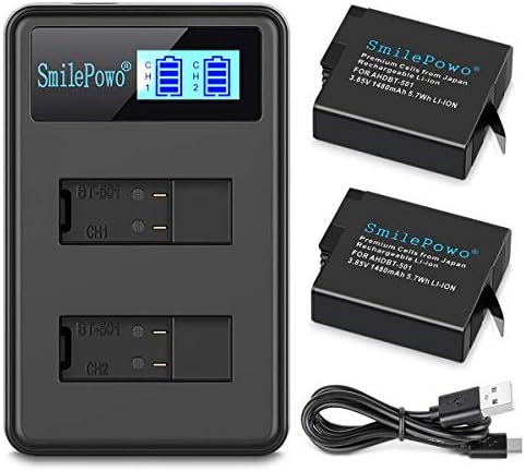 SmilePowo 2 Акумулаторна Батерия Двоен LCD Дисплей Батерия Зарядно Устройство 1480 mah за GoPro Hero 5/6/7/8