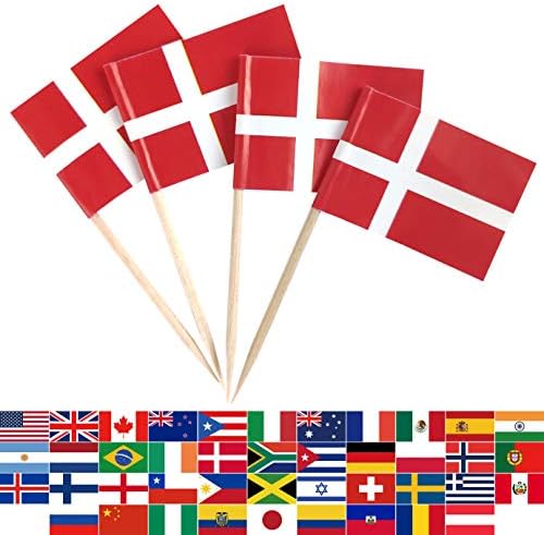 JBCD 100 бр Дания Флаг клечки за Зъби Датски Cupcake Топперы Знамена, Дания Торта Topper Флаг Пръчици