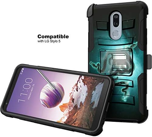 TurtleArmor | е Съвместим с LG Stylo 5 Case | LG Stylo 5 Case Plus | LG Stylus 5 Case [Hyper Shock] Hybrid Двупластова броня Кобур колан Калъф Поставка - Blue Serpents