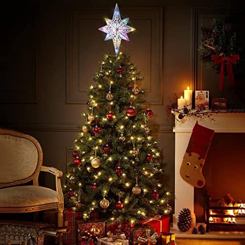 Коледно Дърво Topper Star, Коледна Украса с 3D Светло Светлини Въртящи Прожектор за Външно Вътрешно Празнични