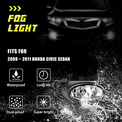 Подмяна на фаровете фарове за мъгла, Съвместима с 2009 2010 2011 Honda Civic Седан с Жгутом кабели и крушки,