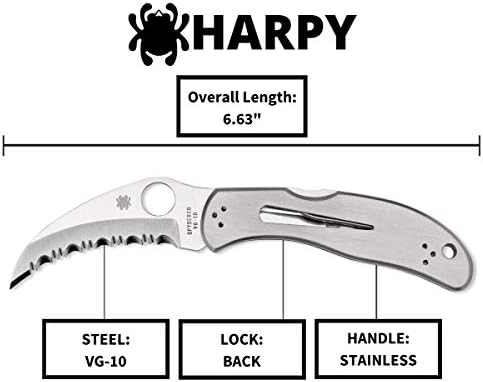 Сгъваем нож Spyderco Harpy със стоманени остриета 2,75 Hawkbill VG-10 и Здрава дръжка от Неръждаема стомана