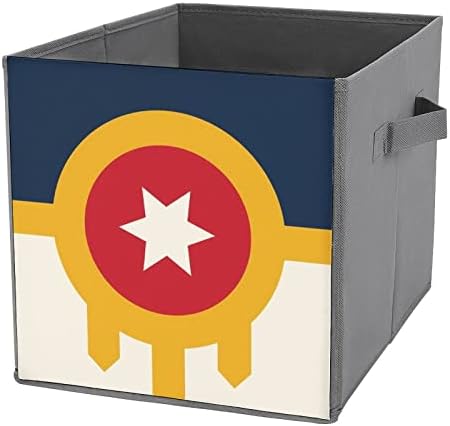 Nudquio Tulsa Флаг Сгъваеми Кутии За Съхранение с Дръжки 10,6 Инча Сгъваеми Тъканни Кубчета Органайзер Кутии