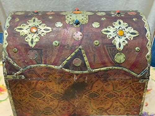 Древен марокански кедрови ракла за съхранение на Аншоа - Туарегская кожа, Кост, Сребро, Скъпоценни камъни