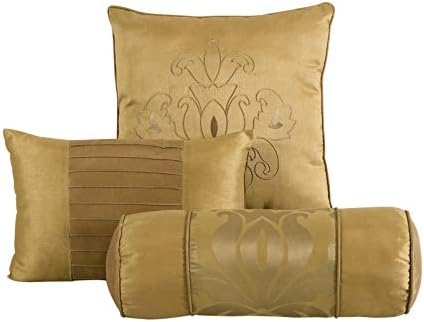 Chezmoi Collection 7-Piece Jacquard Floral Comforter Set (King, злато)