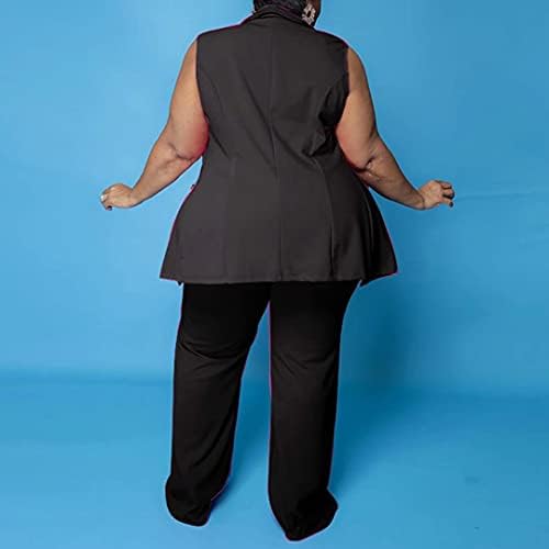 Жените Сексуални Плюс Размер на 3 Бр Облекло - Сако Без Ръкави,Резервоар Съкратен Топ и Широки Панталони