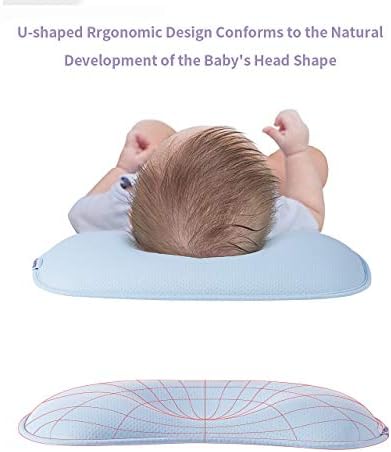SUNVENO Baby Head Shaping Pillow Plant Fibers Baby Pillow Против Flat Head Super Дишаща, Blue