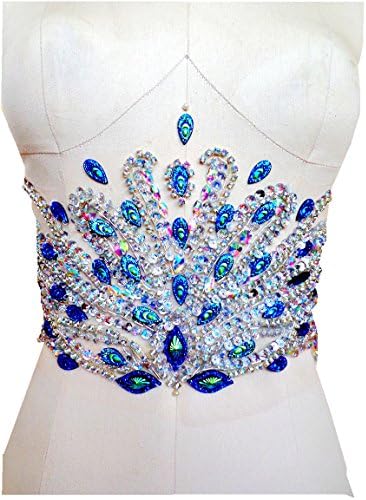Zbroh Pure Hand Made Clear AB Color/Peacock Blue шият Кристали Апликация Кристали Петна 32x17 см Сватбен