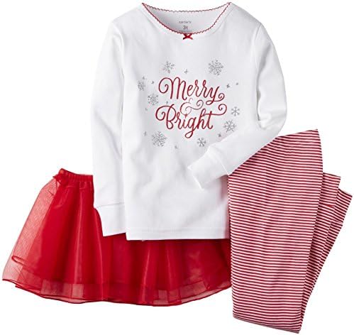 Carter's Бебе Момиче 3 PC Red Весела Bright Holiday Pajamas Коледа Sleep Set