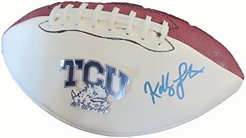 Kolby Listenbee Autographed TCU Horned жаби и стотици Logo Football W/PROOF, Picture of Kolby Signing for