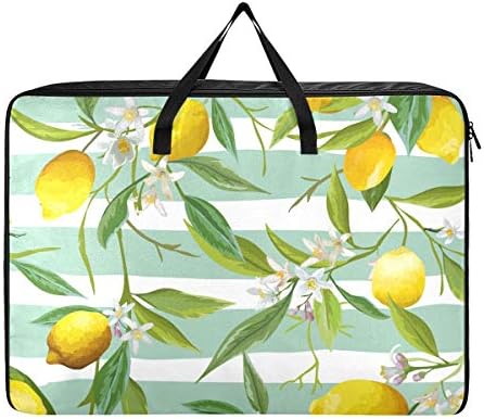 MCHIVER Quilt Storage Bag Clothing Organizer - Lemon Tree Blue and White Wtripes Under Bed Storage Bins Quilt Storage Basket Clear Window & Carry Handles чудесно за Шкафове
