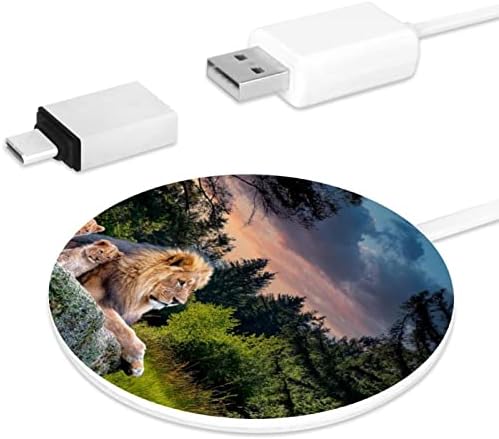 Безжично Зарядно устройство Lions Cubs Fantasy Woods Forest Leather Surface 10W Fast Wireless Charging Pad