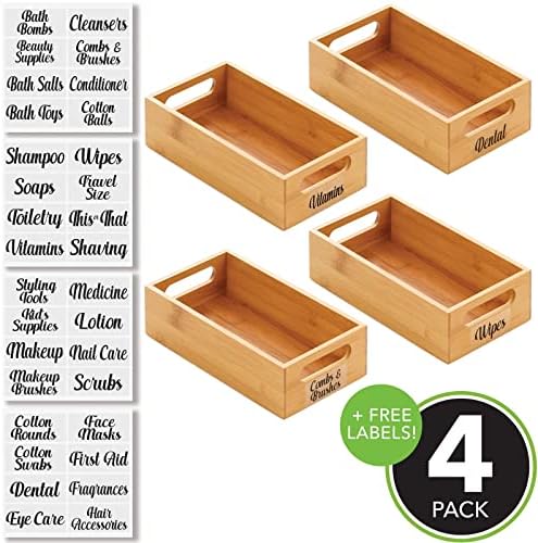 mDesign Дълбоко бамбук дървена кутия за съхранение с дръжка за организиране на сапун за ръце, измиване на тяло, шампоани, лосиони, Балсами, кърпи за ръце, Аксесоари за к?