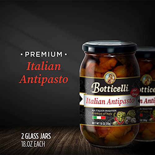 Antipasto Variety Pack by Botticelli, банки до 18 унции (опаковка от 4 броя) - Италианска закуска премиум клас - Без глутен - Маслини, артишок, гъби, чушки, червен лют пипер и зехтин