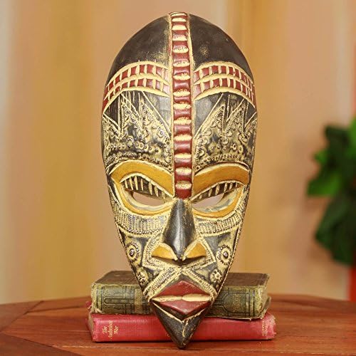 НОВИКА Светло кафява Нигерийская Дървени Стенни маска ръчно изработени с алуминиеви акценти, Спътник на