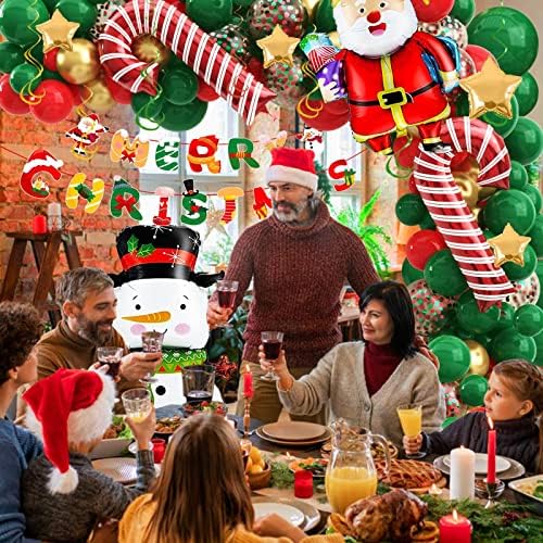 GUSEN 212 Бр Коледен Балон Венец Арка Комплект с Коледа Банер,Дядо Коледа,Снежен човек,Коледна Елха,Звезда