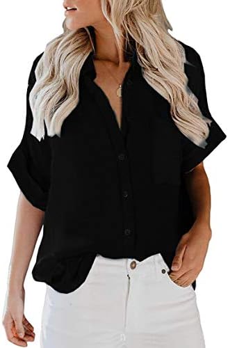 ЗК&GF Дамски Ежедневни Блузи с V-образно деколте и дълъг ръкав на райета, Джобни ризи с копчета, Върхове