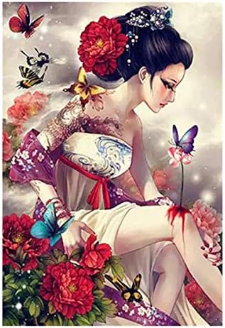 Кимоно Жена Японската Гейша Красотата САМ живопис с маслени бои по номера Рисуване върху платно Стенно изкуство на ръчно рисувани Начало декор подаръци (Цвят : ZS013,
