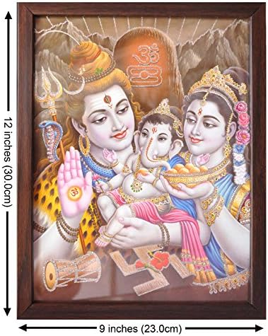Магазин за занаяти Шива и Парвати с Ганешей, снимка на плакат работа с рамка за индуски религиозно поклонение