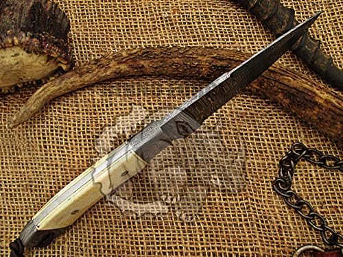 Дамасский Стоманена Ловен Нож - 9 Инча Ръчна изработка Дамасский Нож с Кожена Обвивка Bushcraft Фиксиран