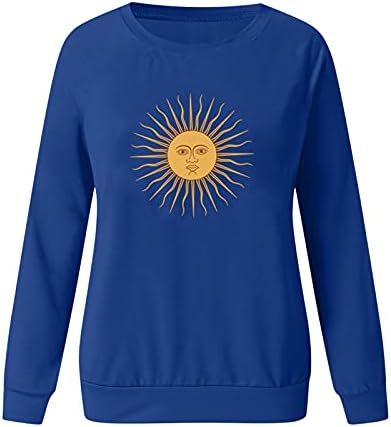 Sinohomie Basic Hoodies for Teen Girls Sun Print Solid Губим Crew Neck Sweatshirt Casual Pullover Long-Sleeve-Top