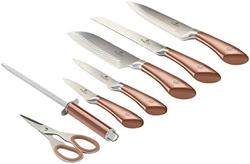 Unknown1 8-Piece Knife Set W/Acrylic Stand Rose Gold Collection Stainless Steel 8 Piece Ergo Handles