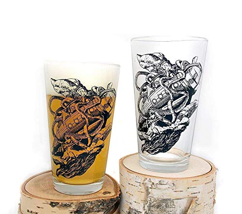 Пинтовые чаши Black Lantern – Ръчно изработени Craft Beer Glasses and Bar Glasses - Kraken Sinking Подводница