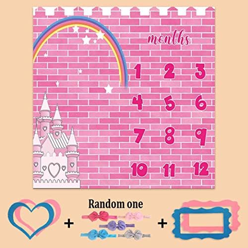 PHMOJEN Замъка на Принцеса Дете Месечен крайъгълен камък Одеяло, Rainbow Star Pink Тухлена Фон на Стената,